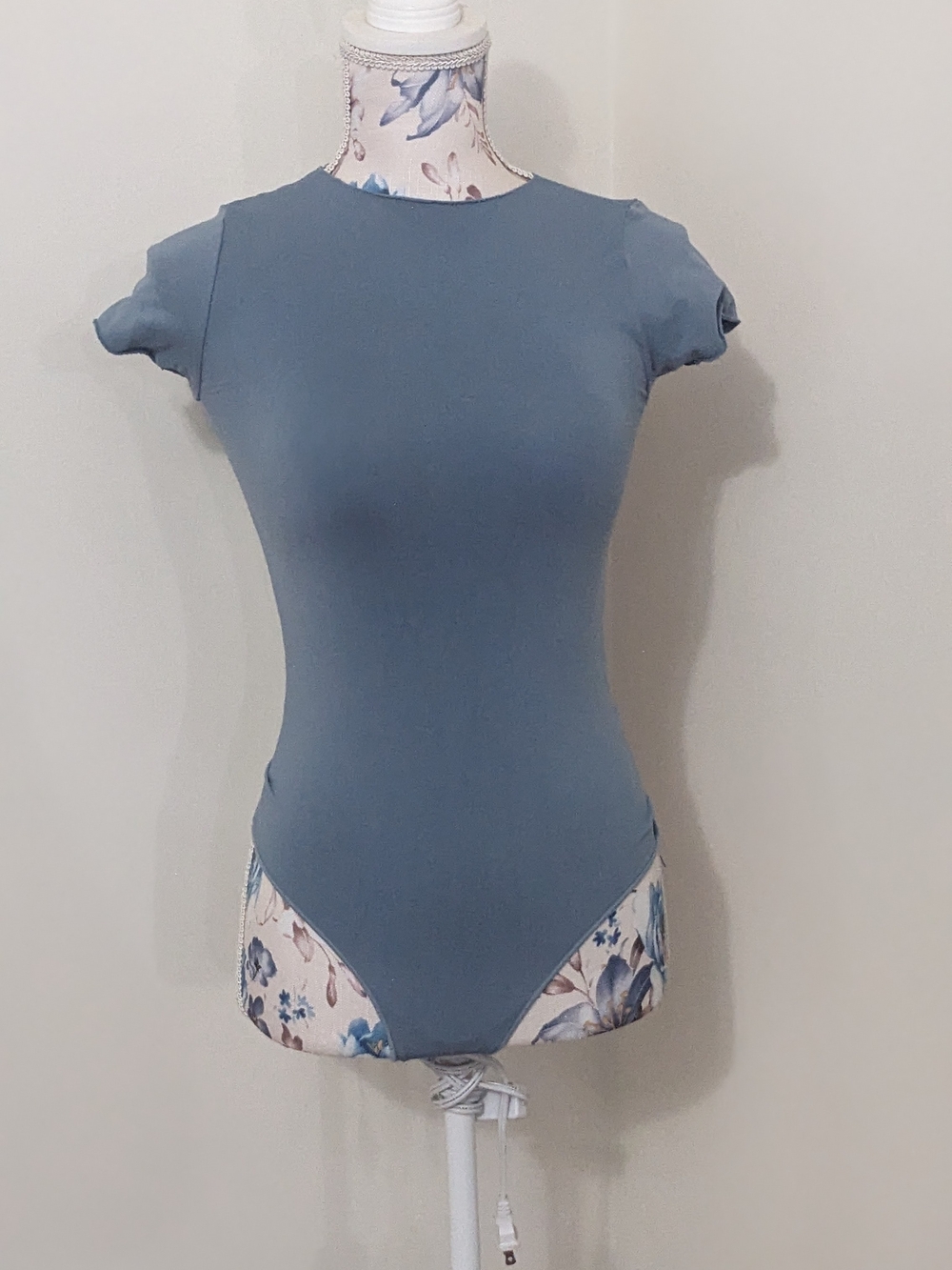 SKIMS Slate Blue Short Sleeve Crew Neck Bodysuit